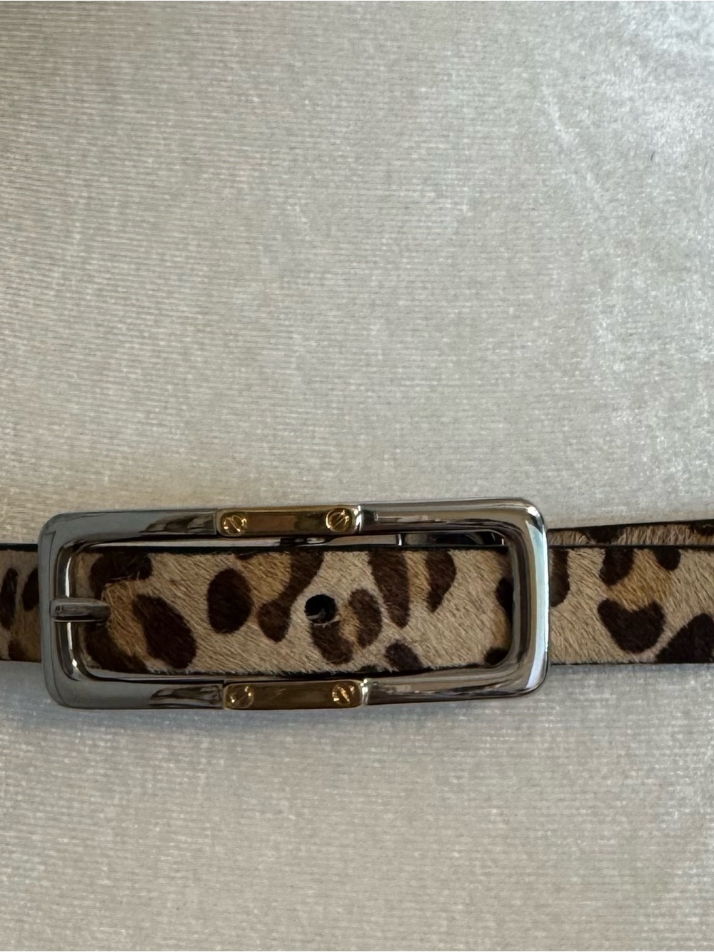 Ralph Lauren Reversible Leopard Hair-on-Hide & Black Belt Silver-Tone RL Buckle